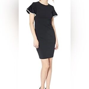 Calvin Klein Black Pencil Dress with Ruffle Sleeves